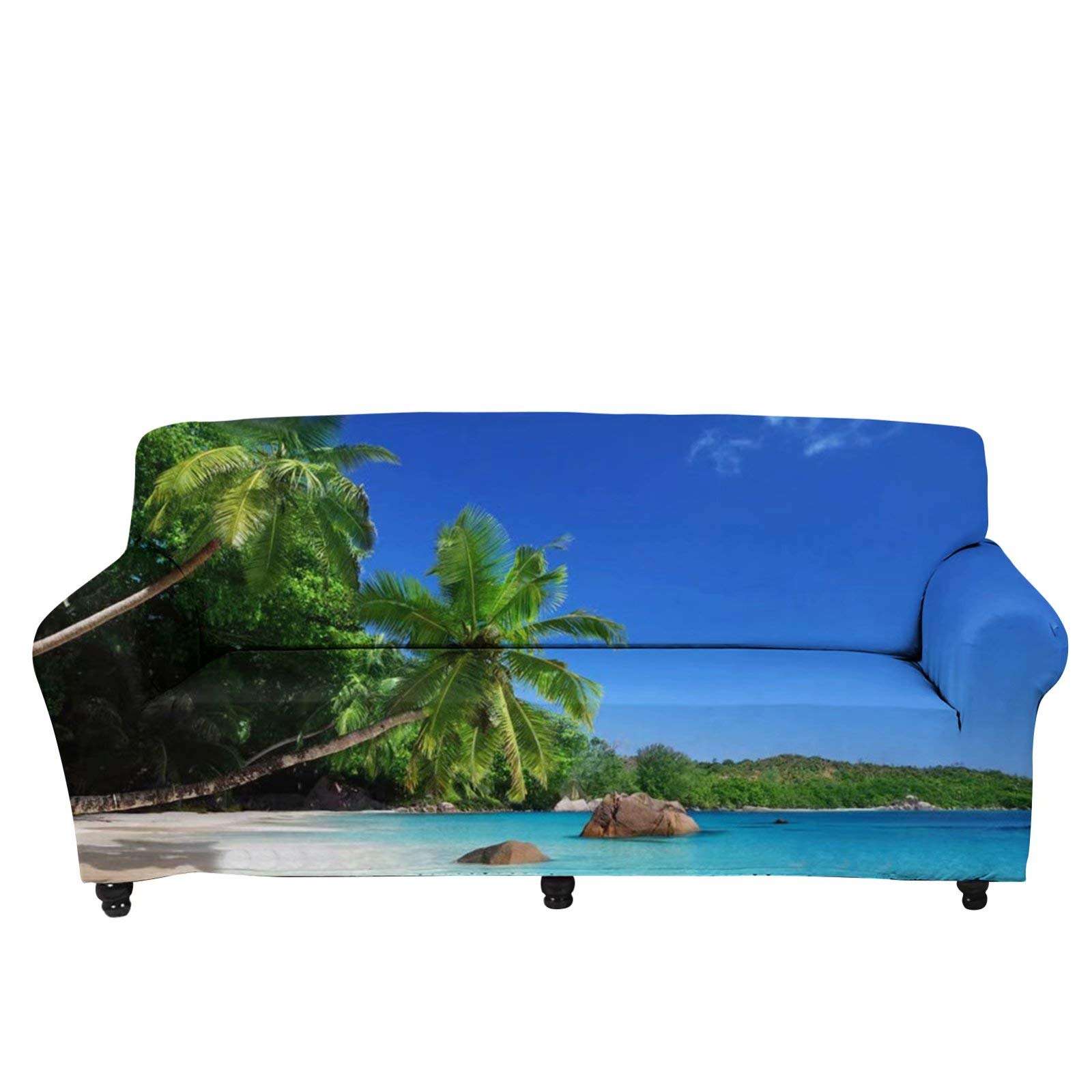 Forchrinse Tropical Palm Tree Ocean Beach Theme Sofa Cover High Stretch Couch Slipcover Super Soft Fabric Couch Cover