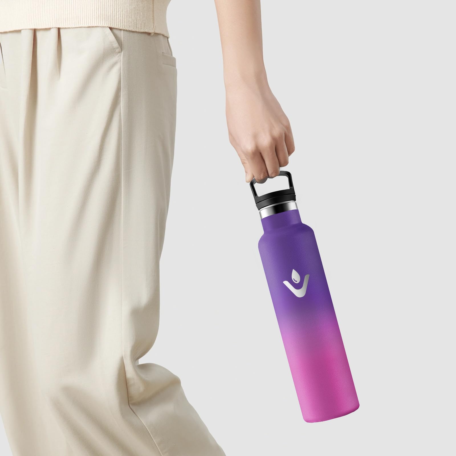 Motswedi Borraccia Termica 1 litro, Doppia Parete, Bottiglia Termica, a Prova di Perdite, Borraccia con Cannuccia, Acciaio Inox, Borracce Termiche, per Palestra, Outdoor, Campeggio, Viola & Rosa