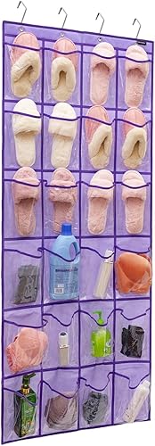 Miniatura 10 de Organizador de zapatos con bolsillos extra grandes para armario sobre la puerta estrecha para colgar zapatos (6 bolsillos grandes, gris)