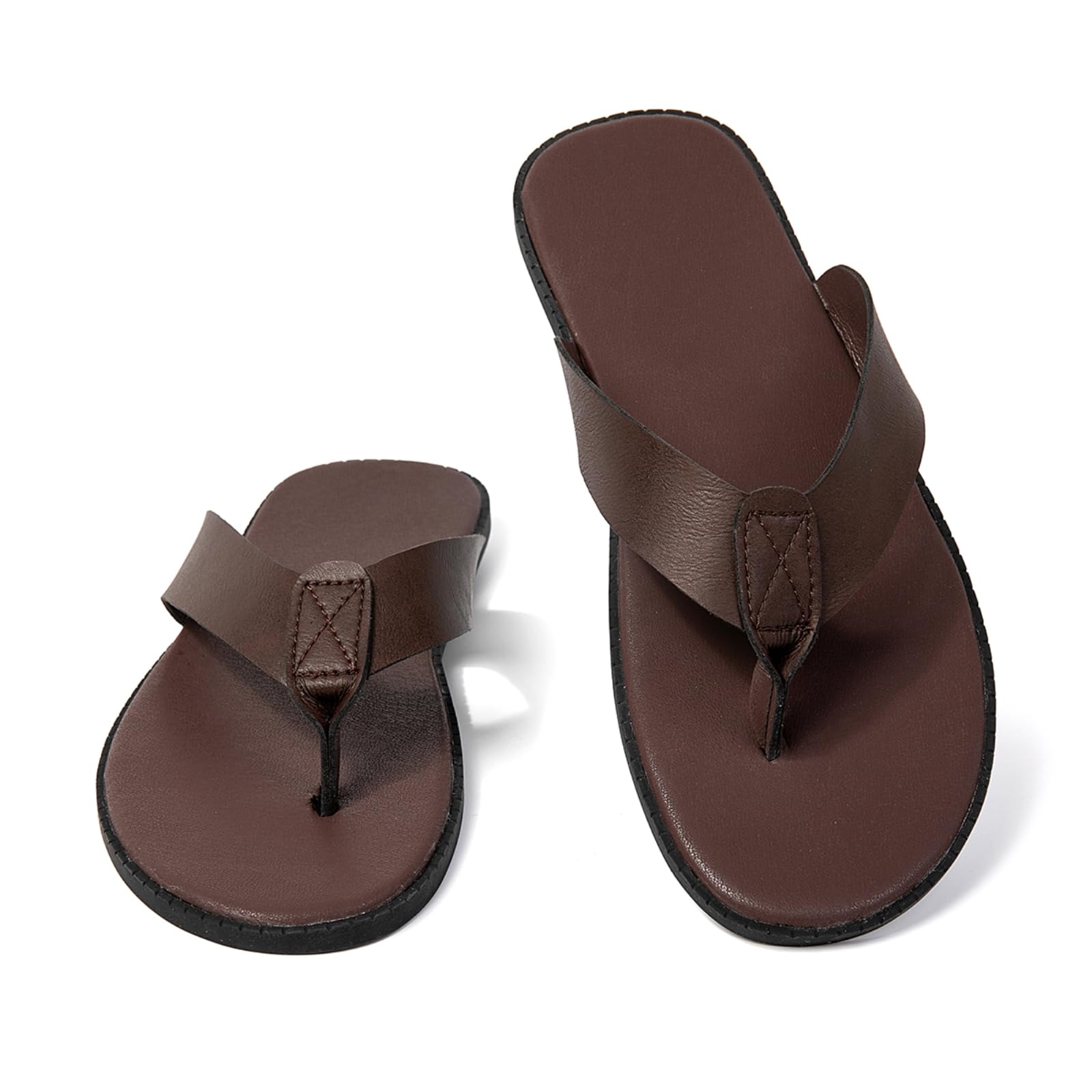 Chanclas Sandalias De Los Hombres Liso Plano Cojín Plantilla Borde Cosido Antideslizante Sola Playa Hogar Diario Verano Al Aire Libre-Dark Brown-40