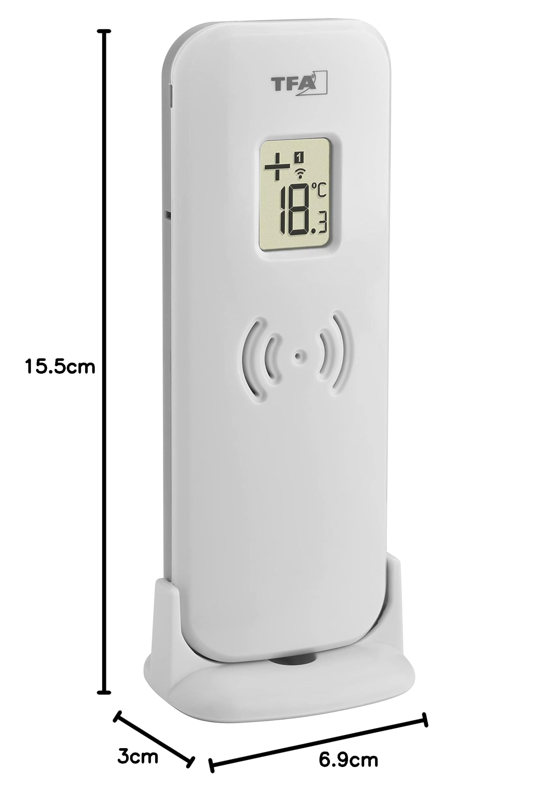 TFA Dostmann Termometro Wireless per Interni ed Esterni 30.3072.01.90, con sensore esterno, Orologio e Data, Funzione Max-Min, Senza Fili, Nero