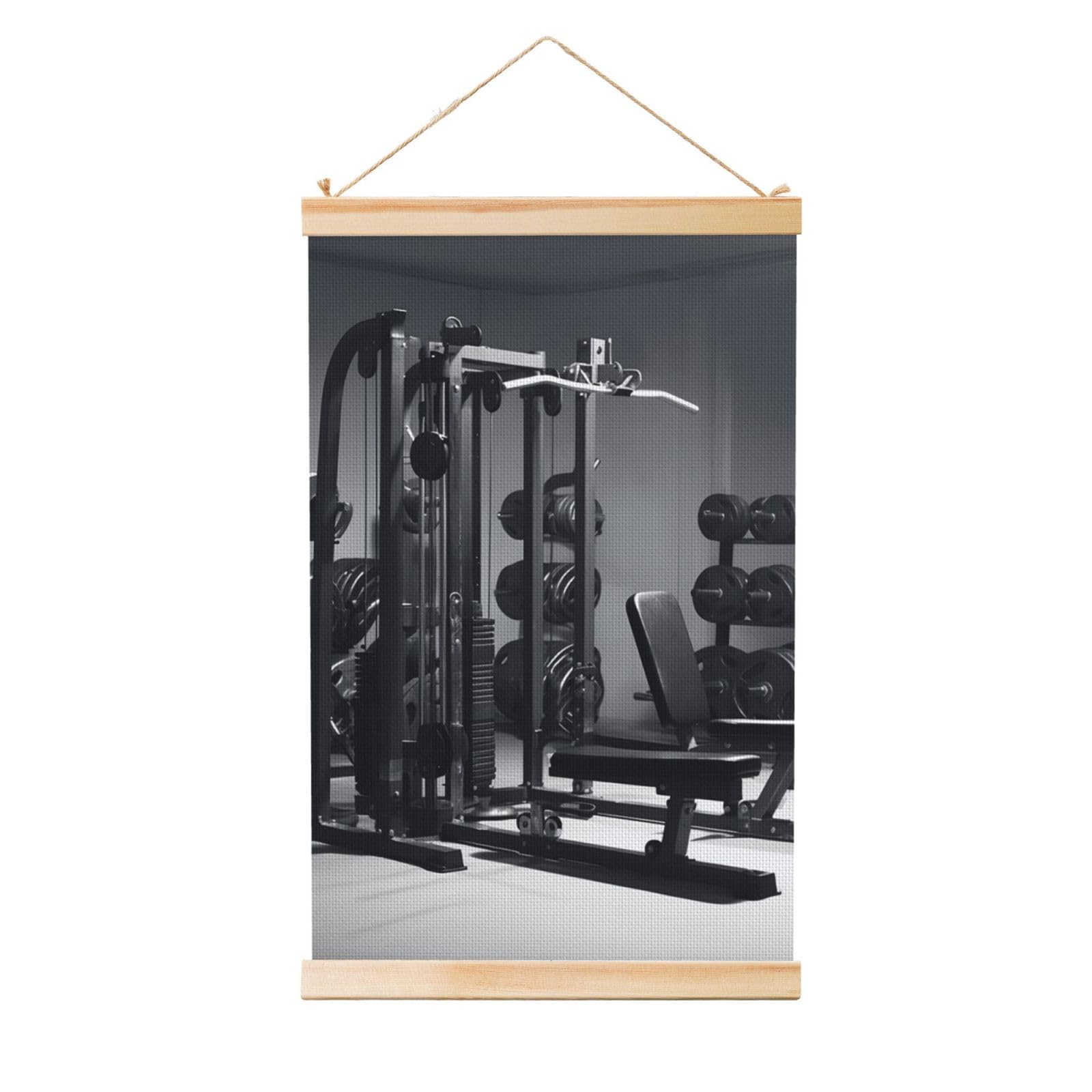 Gym Equipment Poster Wooden Shaft Hanging Poster Wall Hanging Banner Canvas Artwork with Wood Frames 36"x24" Modern Artwork Decor Ready to Hang Wall Art for Home Decor Scroll Painting