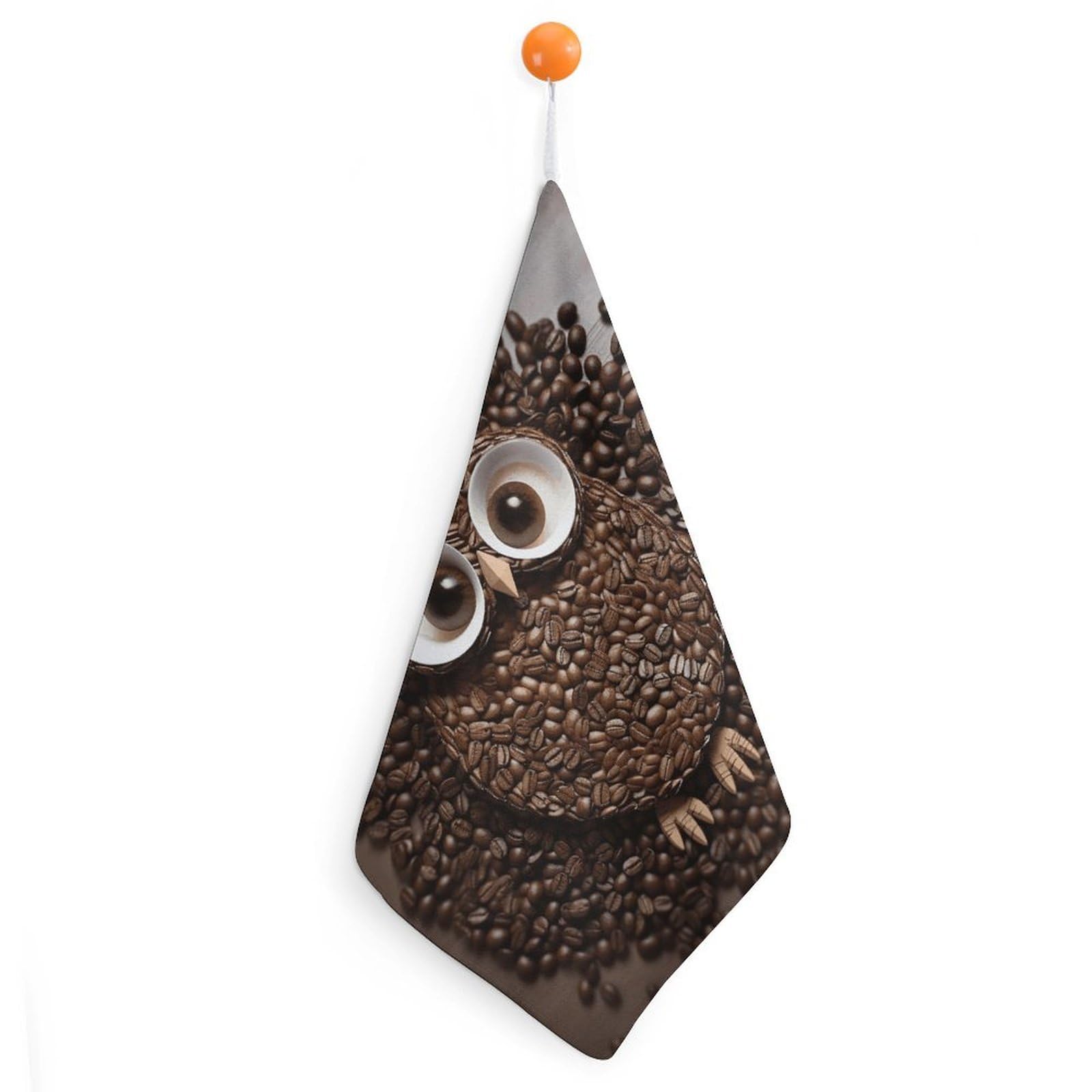 VstaDank Coffee Bean Owl Washcloth with Hanging Loop Quick Dry Microfiber Hand Towel Highly Absorbent Wash Cloth Reusable Makeup Remover Cloth Soft Feel Fingertip Towel for Bathroom