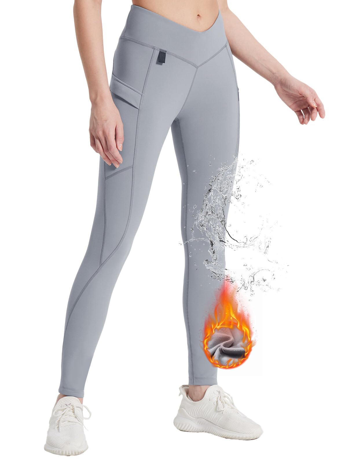 BALEAF Leggings Termici da Donna con Tasche Jeggings Pantaloni da Trekking Pantaloni Termici Invernali Leggings da Trekking Vita Alta Leggings idrorepellenti