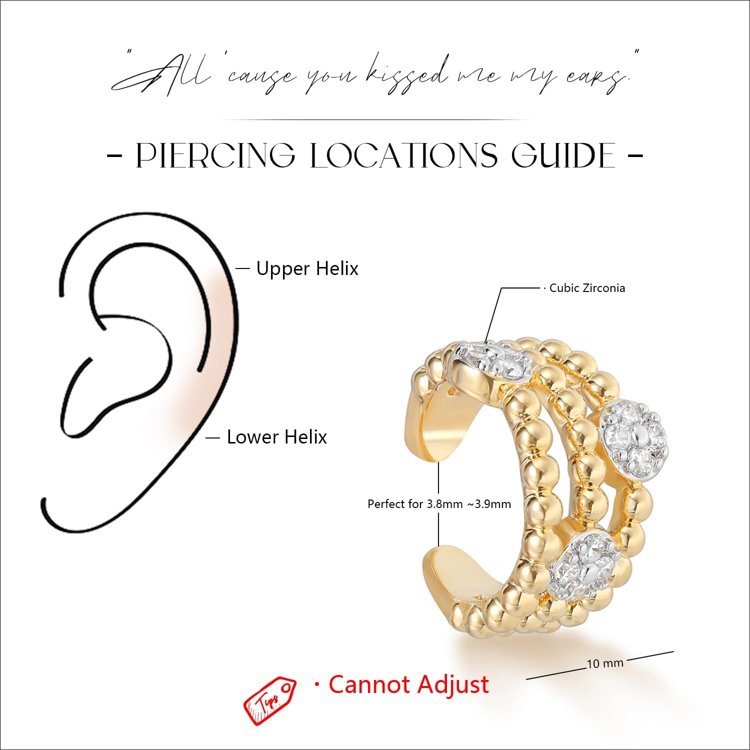 MYEARS Women Ear Cuff Earrings Gold Non Pierced Cartilage Clip on Open Wrap Beaded Hoop 14K Gold Plated Simple Hypoallergenic Everyday Jewelry - Image 5