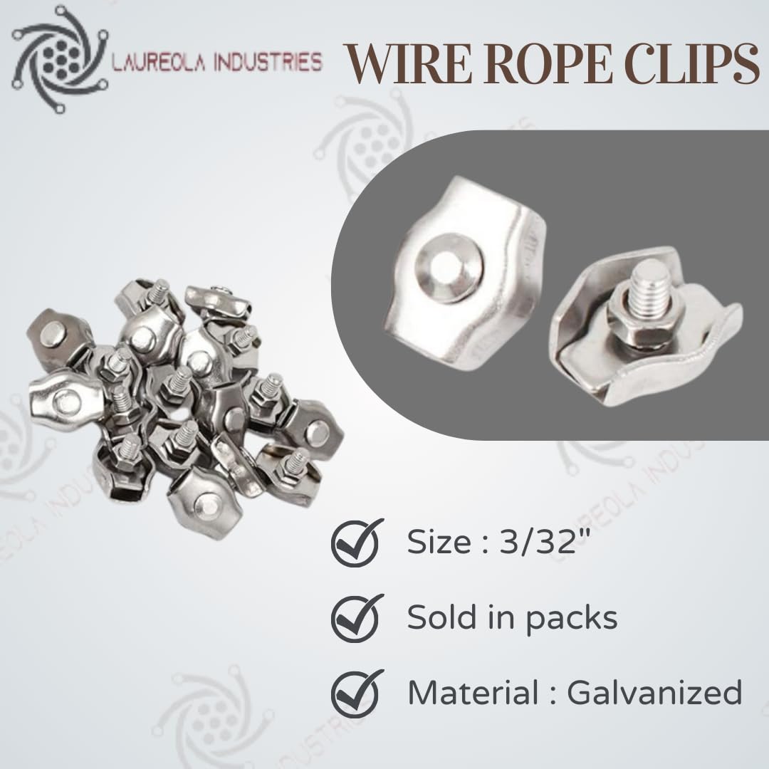 Laureola 3/32" (M3) Simplex Single Bolt Wire Rope Clip for Wire Cable- 36 pcs