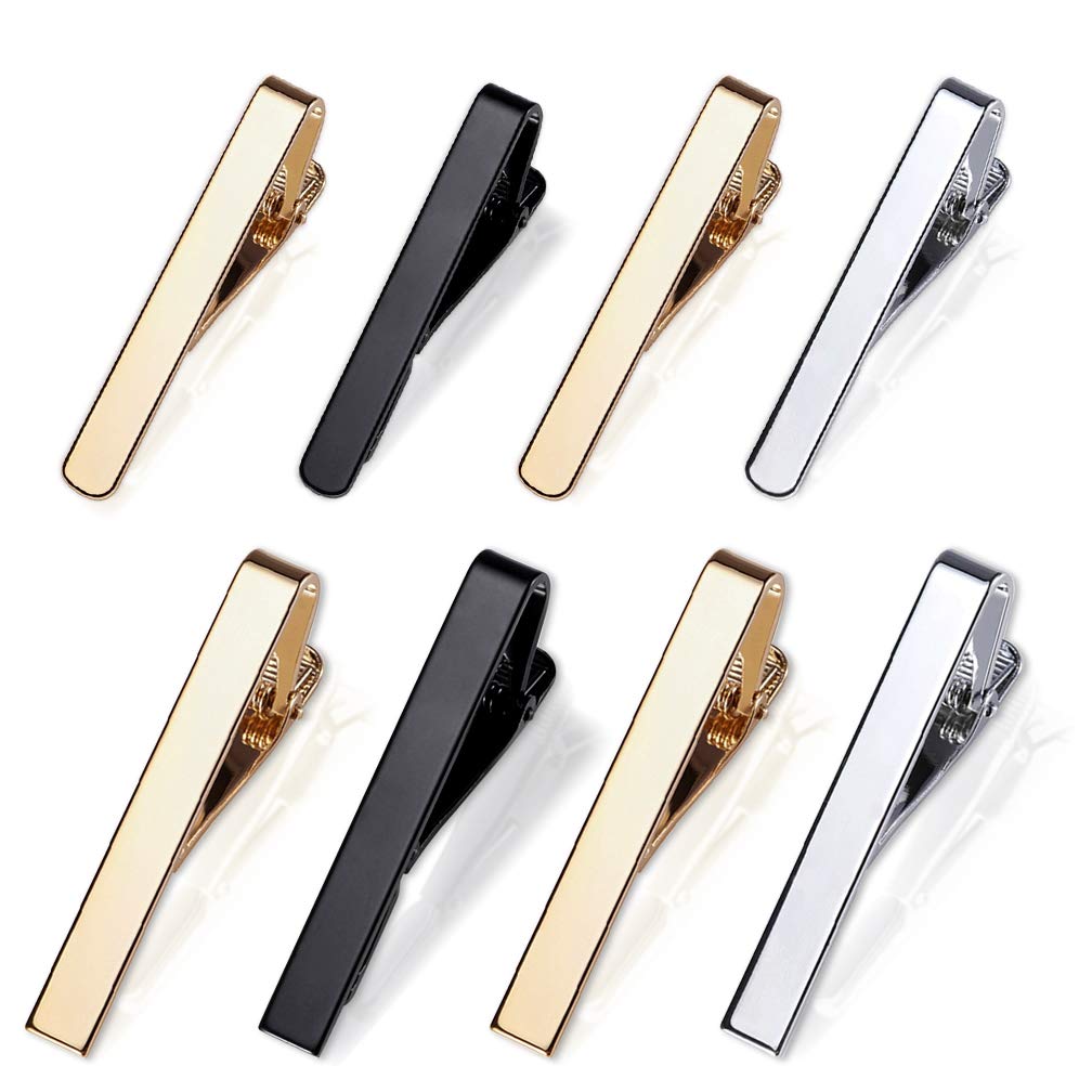 ALBOYI6 Pack Men’s Tie Clips Set, Metal Skinny Tie Bars with Square Edges, Classic Tie Tack Necktie Clips for Business, Wedding & Formal Wear(Silver, Gold, Black)