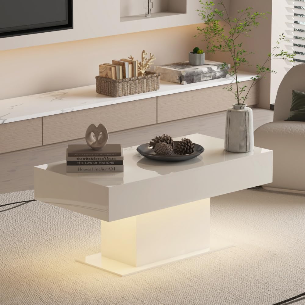 Hironpal LED White Gloss Coffee Table for Living Room High Gloss Coffee ...