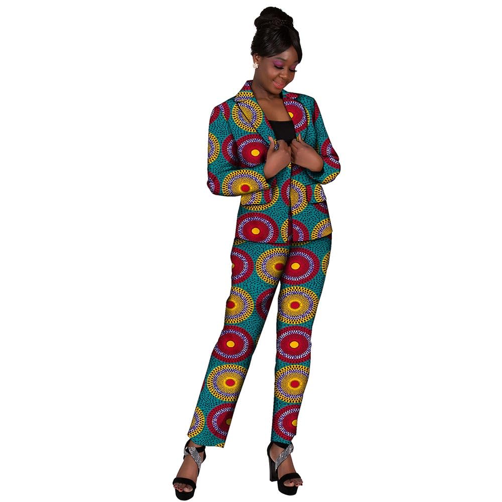 XIAOHUAGUA African Suits for Women African Print Blazer Coat Kente Top and Pants 2 Piece African Attire Outfits