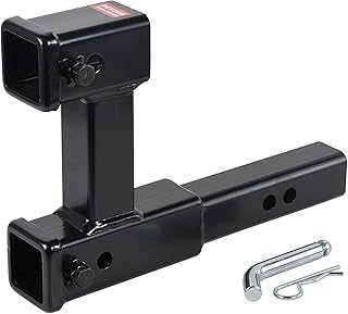 REYSUN 864131 Dual Hitch Receiver with 7-1/2 inch Rise/Drop, Receiver Hitch Extension with Hitch Pin & Clip, Fits 2 inch Hitch Receiver