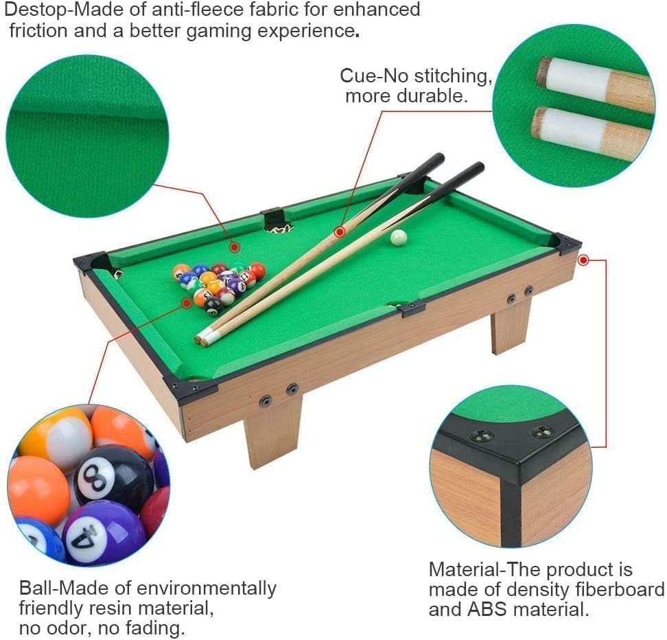 JETRA Tabletop Pool Table with 15 Colored Balls- 1 cue Ball- 2 Pool Sticks- 1 Cube of Chalk, and Triangle for Kids | Indoor Games/Toy (Brush not a Included) 3