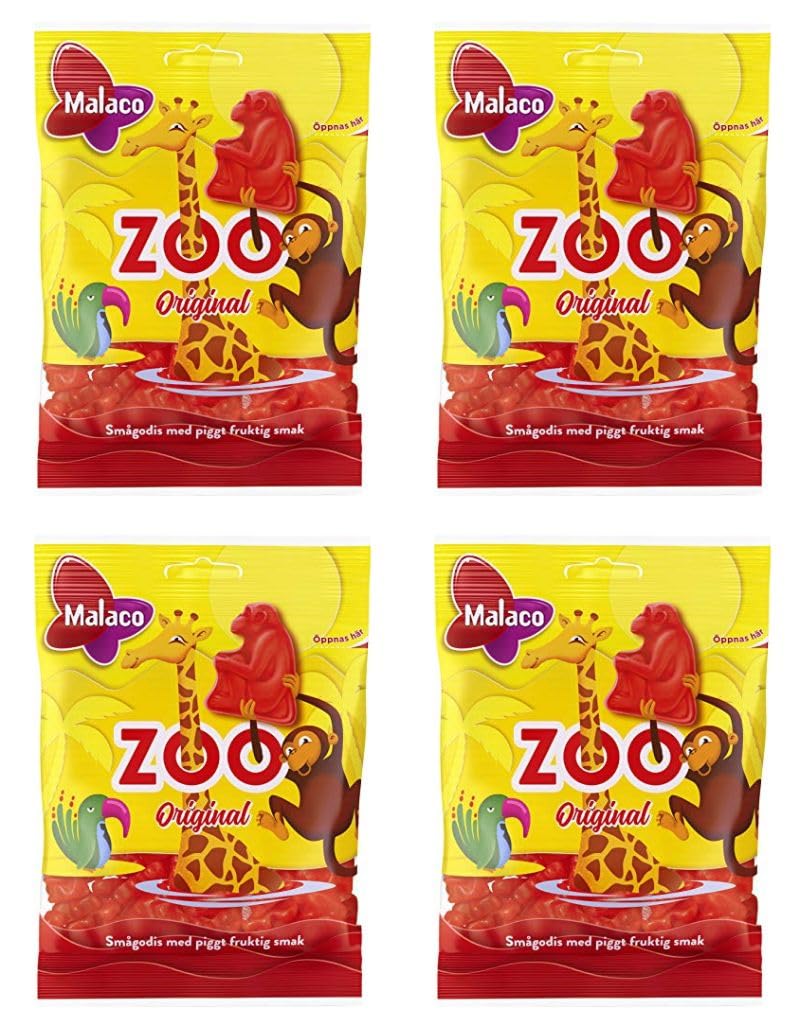 Malaco Zoo Original Fruit Taste Chewy Gummy 4 packs of 80g
