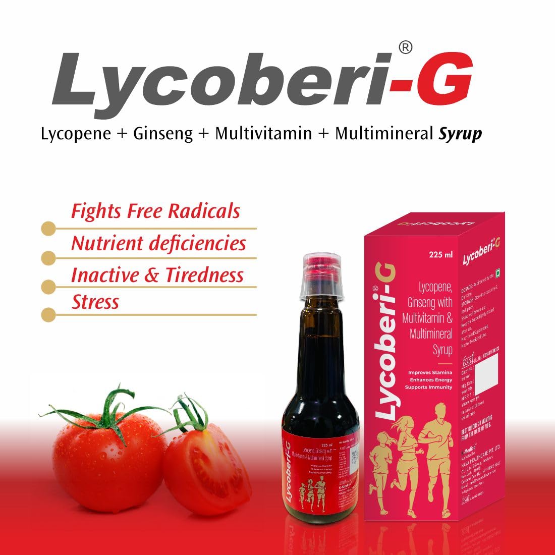 Lycoberi-G Lycopene Ginseng Multivitamin and Multimineral Syrup, 225 ml, help to Improves Stamina Enhances Energy and Supports Immunity Booster (Pack of 1) 2