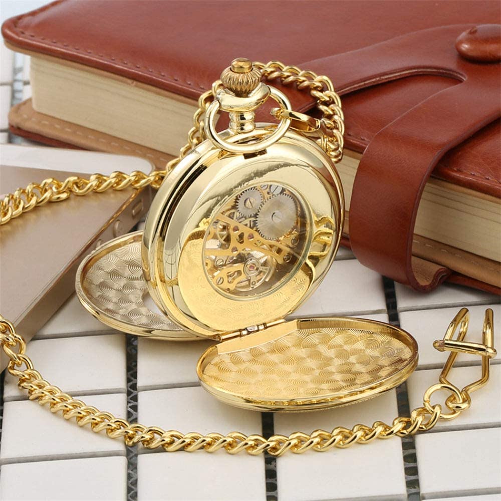 Montre de poche mécanique hunter or avec chaîne rétro pour gilet