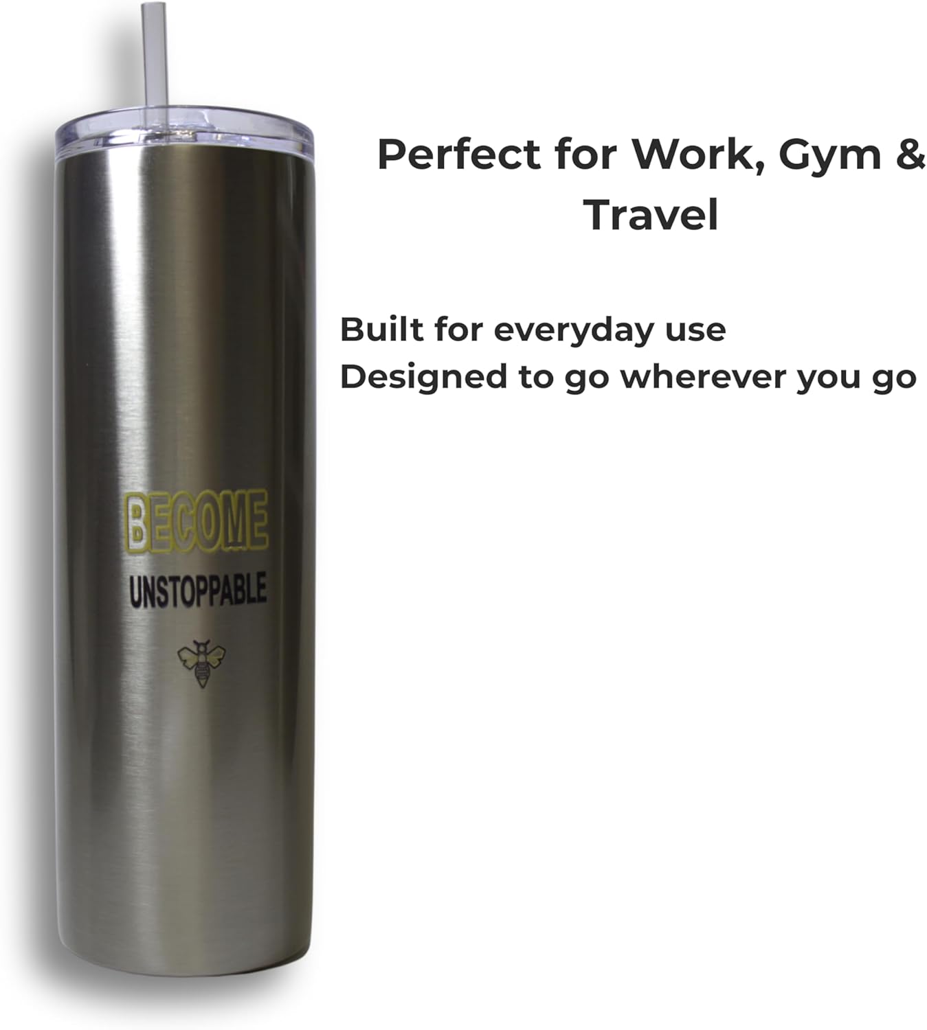 Motivational 30 oz Stainless Steel Tumbler with Straw and Lid, Insulated Vacuum Coffee Cup, Double Wall Water Bottle for Gym, Fitness and Travel – Become Unstoppable