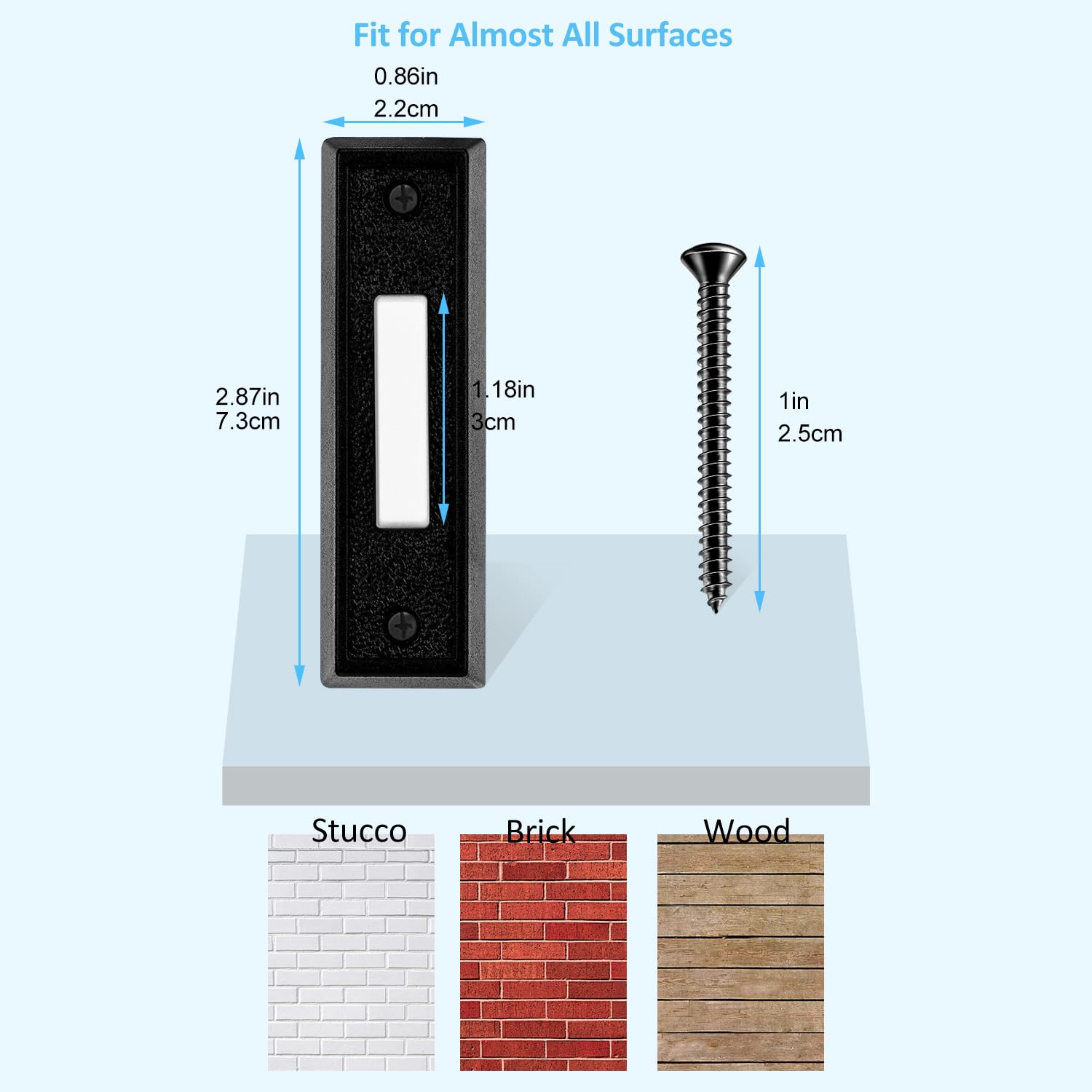 etoper Lighted Doorbell Button Wired Door Bell Push Buttons LED Door Chime,Black Replacement Doorbell Button,Wall Mounted Push Button