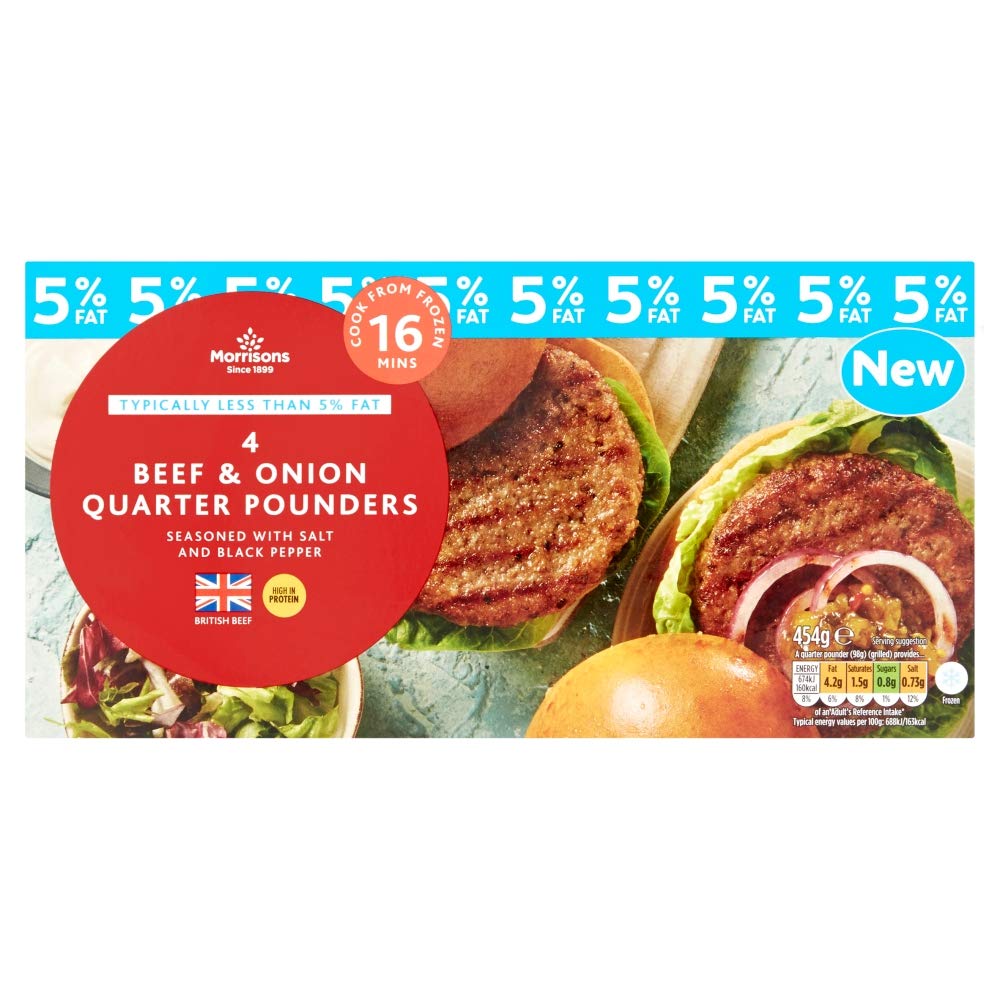 MorrisonsBeef Quarter Pounders with Onion, 454g (Frozen)