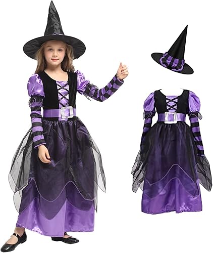 Miniatura 1 de Disfraz de bruja para niñas disfraces de Halloween para niñas y niños disfraz de bruja lindo de cuento de hadas con sombrero de bruja