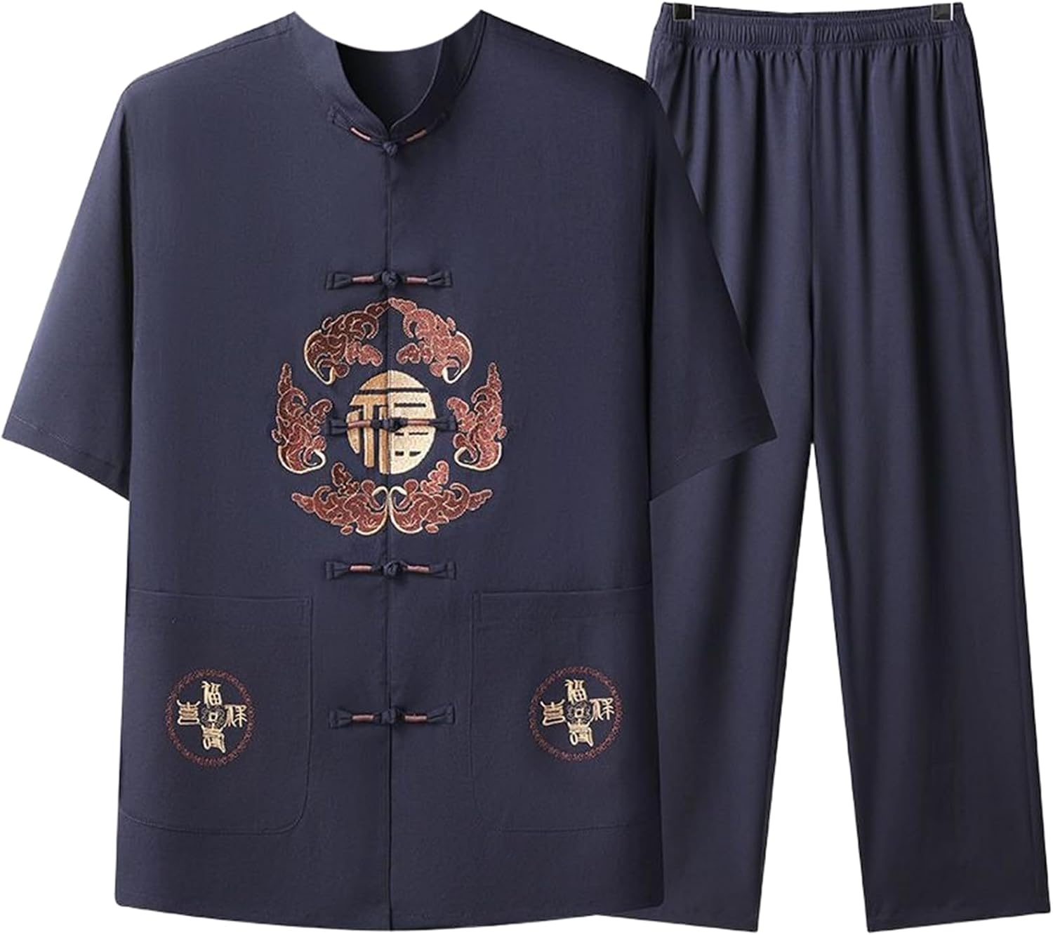 Tang Suit Men's Ice Silk Short Sleeve Set Lightweight Chinese Style Middle Aged Loose Daily 2 Piece