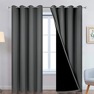 Yakamok Dark Grey Full Shade Curtain Panels, Heavy Duty Lined Curtains 8...