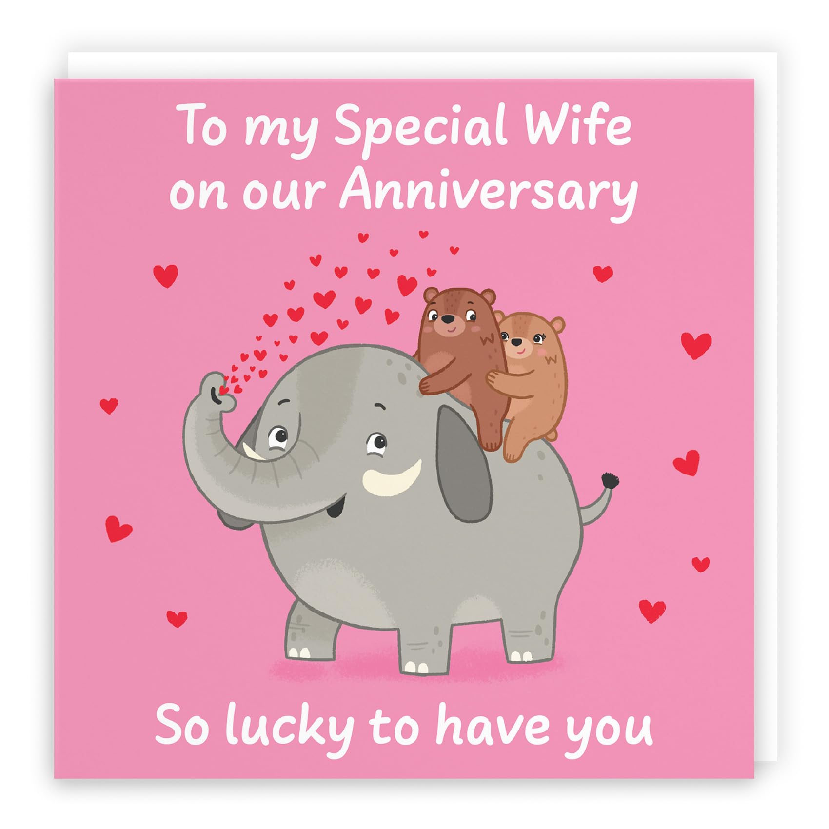 Hunts England - Cute Elephant Love Wife Anniversary Card - Fun Bears Anniversary Card - Love Story Collection