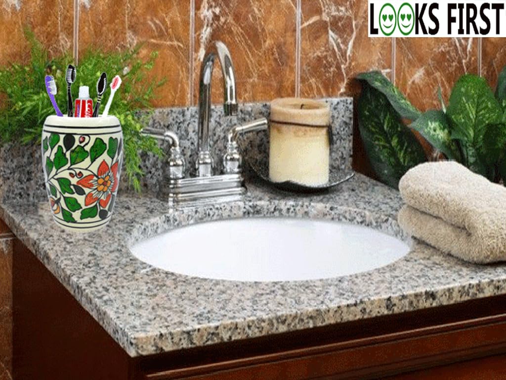 LOOKS FIRST Handmade Ceramic Tooth Brush Holder Stand which can be Used as Tumbler Also | Perfect for Bathroom and Washbasin, Green | 4 Inch - Image 5 thumbnail