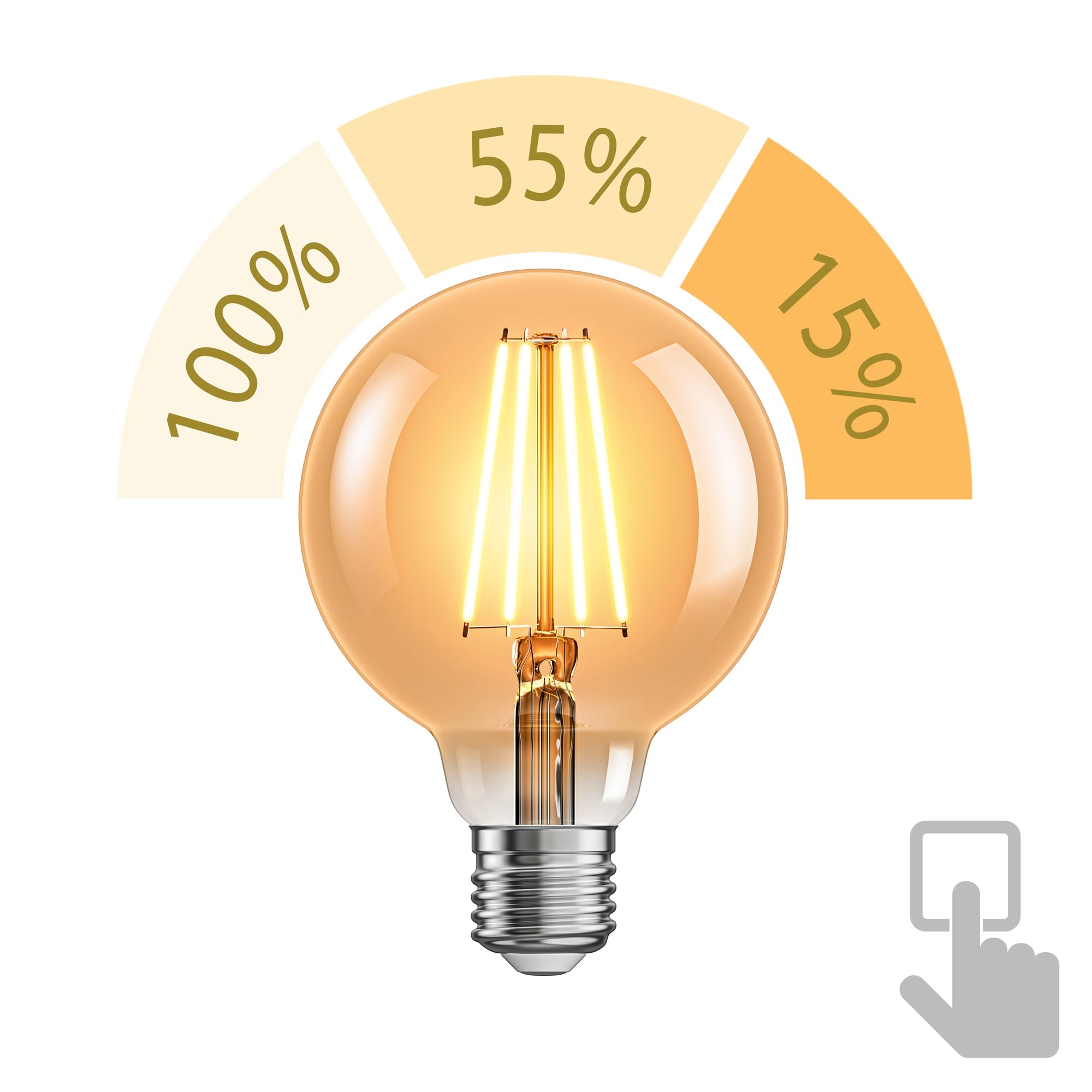 ledscom.de 12x E27 LED Leuchtmittel, G95, extra warmweiß (2500 K), 7,3 W, 818lm, 3-Stufen-Dimmer, goldfarben