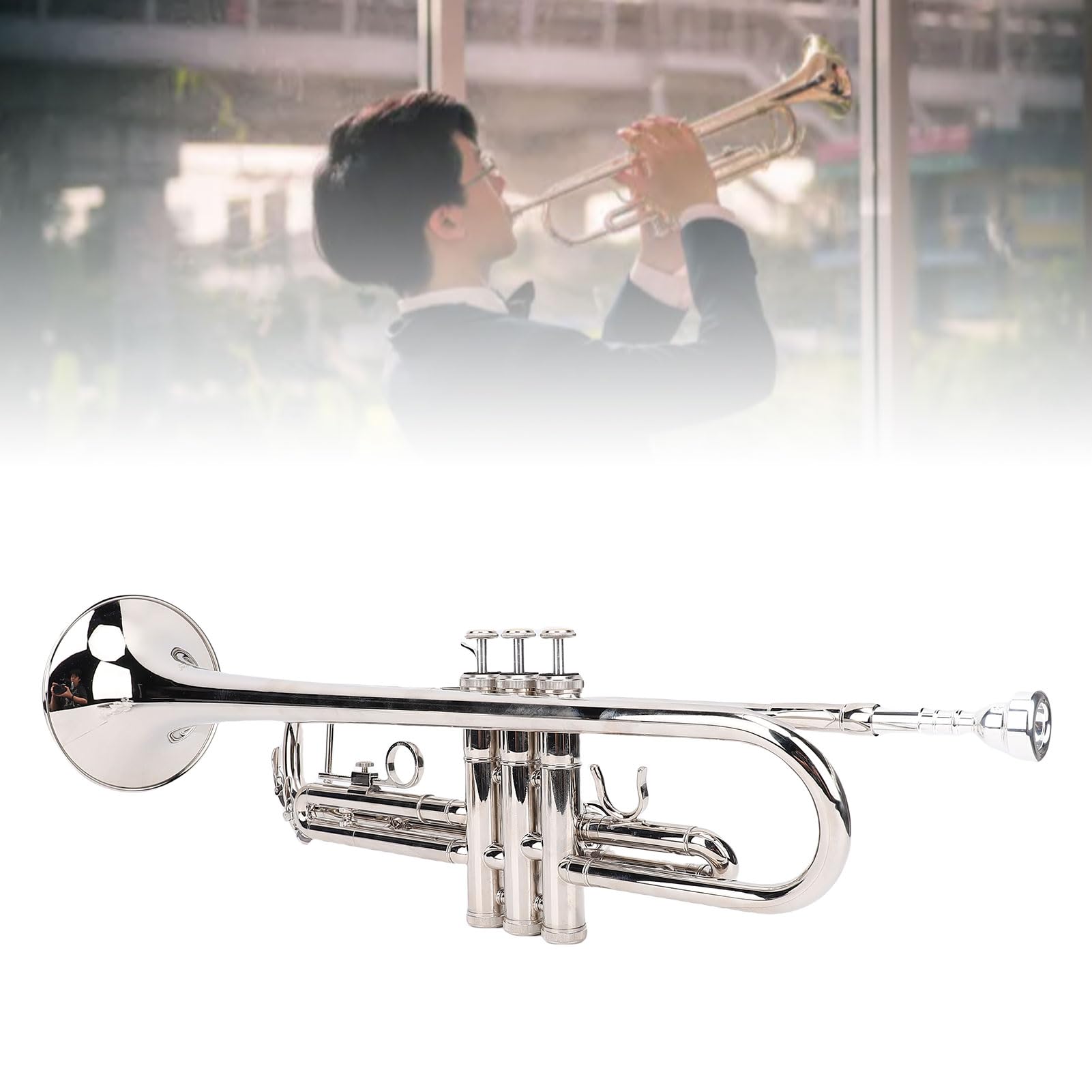 Luqeeg Juego de Trompeta Estándar en Si Bemol, Instrumento de Viento Metal con Sonido Brillante y Teclas Flexibles, Trompeta en Si Bemol para Principiantes O Estudiantes Avanzados