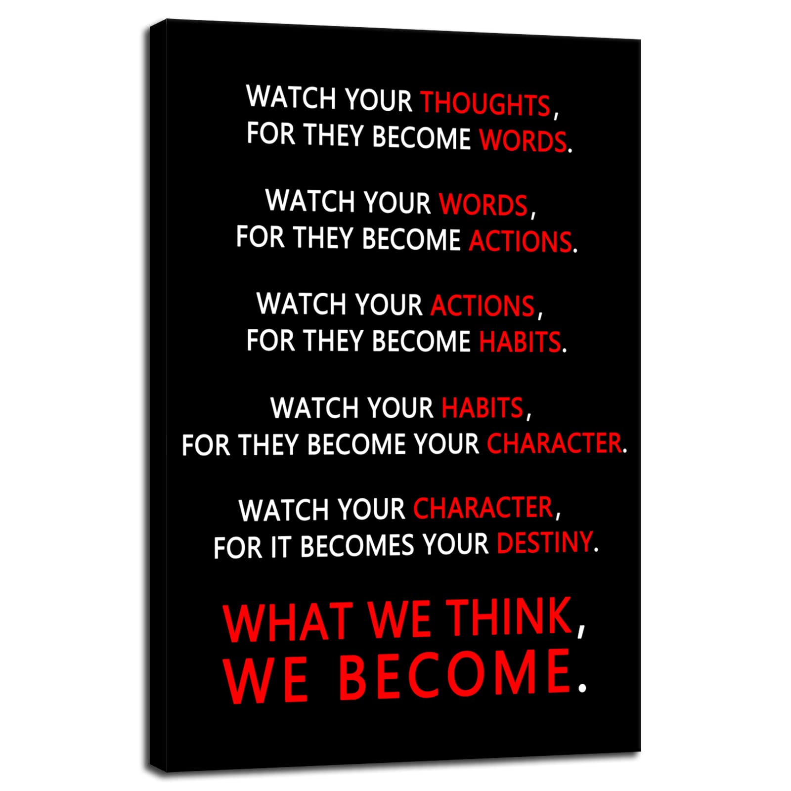 WYJZDZQ8Inspirational Wall Art Watch Your Thoughts Poster Motivational Quotes Canvas Pictures Canvas Prints Artwork for Living Room Bedroom Gym Office Wall Decor Framed Ready to Hang[12''W X 18''H]
