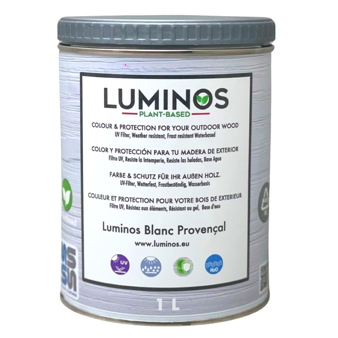 Luminos LUM1100 - BLANC PROVENÇAL - Lasure Biobased pour bois extérieur à l'eau - Blanc Provençal 1L