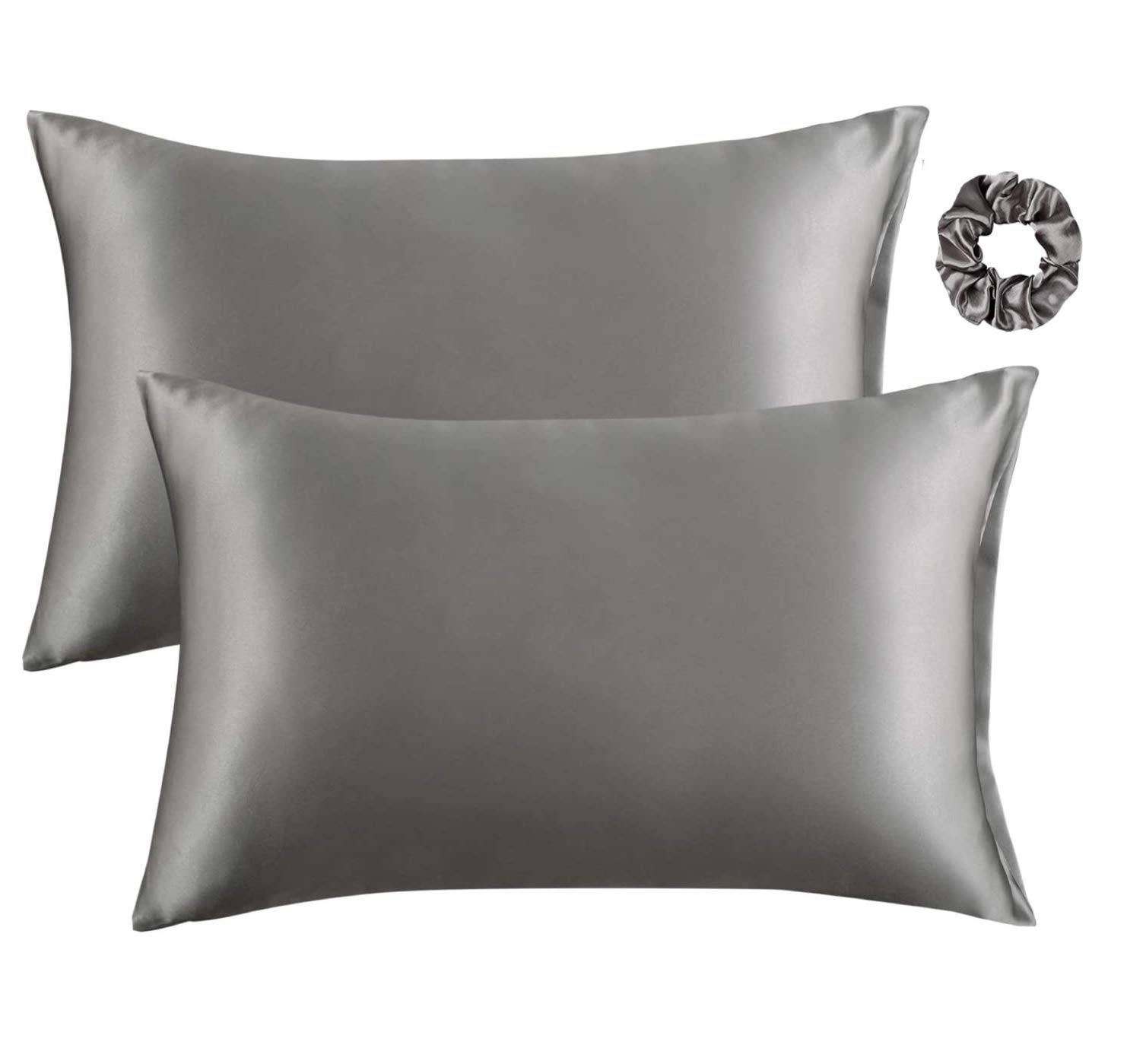 i-QiQi Satin Pillowcase for Hair and Skin Silk Pillowcase 2 Pack, Queen Size(Dark gray, 20x30 inch) - Slip Cooling Satin Pillow Covers
