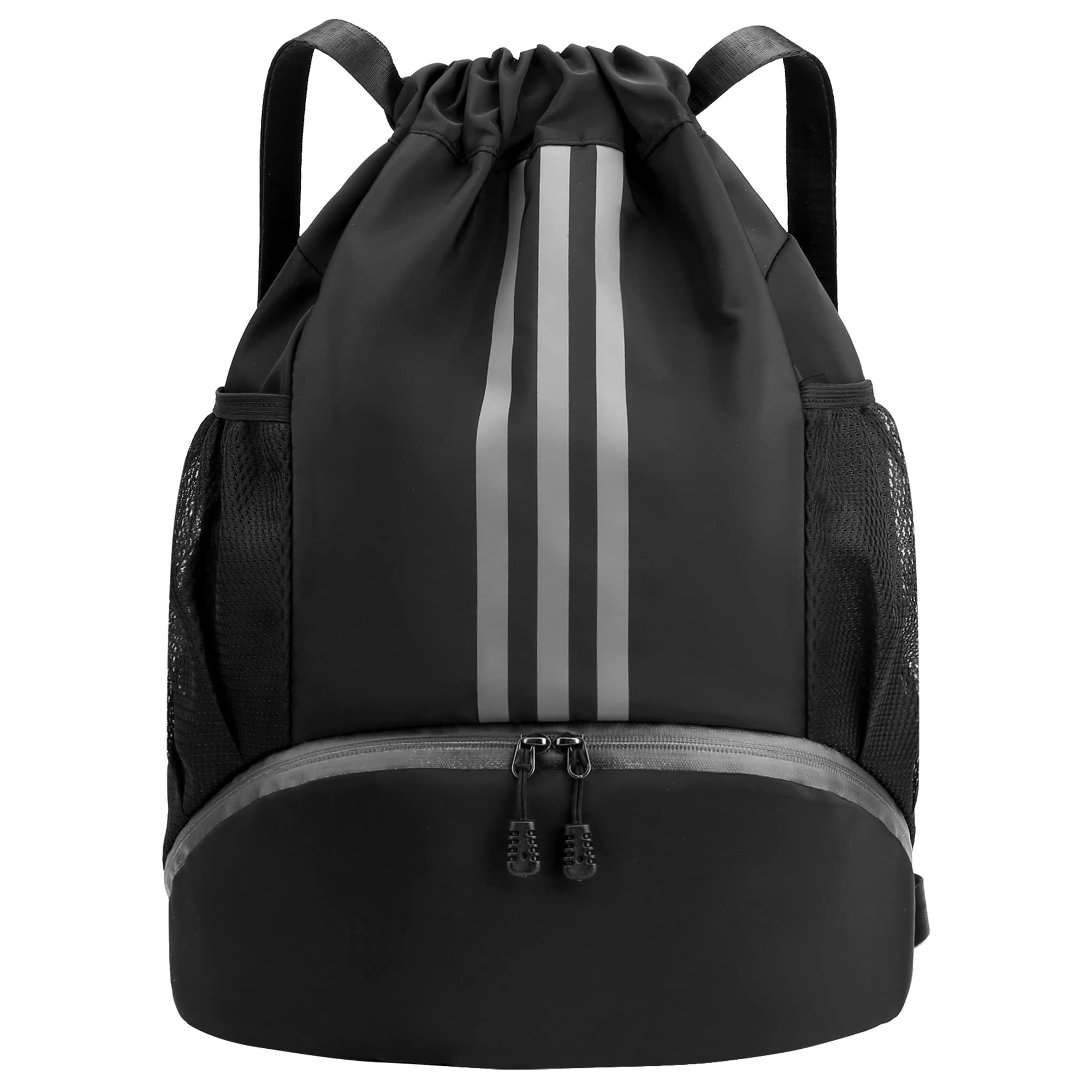 Side Mesh Pockets Drawstring Backpack with Shoes Compartment Gym Sports Draw String Bag for Men Women