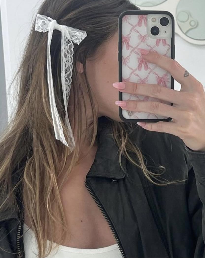 Set of 4 Lace Bow Hair Clips Black & White NEW Coquette Festival Girly Amazon.com : Lace Hair Bow Clips for Women White Lace  main image 2