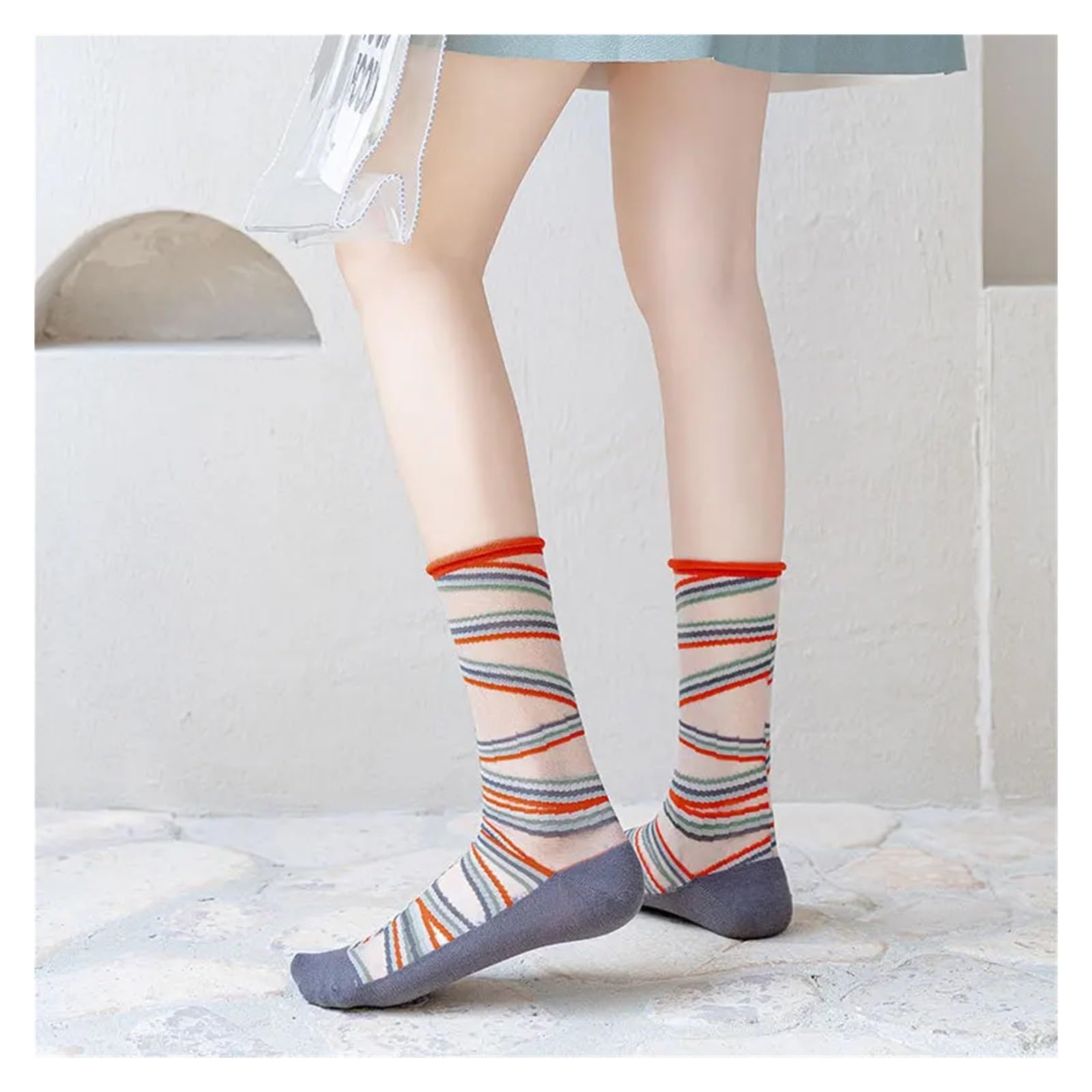 Medias Cortas Mujer 2 pares de calcetines seda cristal transparentes ultrafinos verano con divertidos dibujos animados, lindos largos elásticos