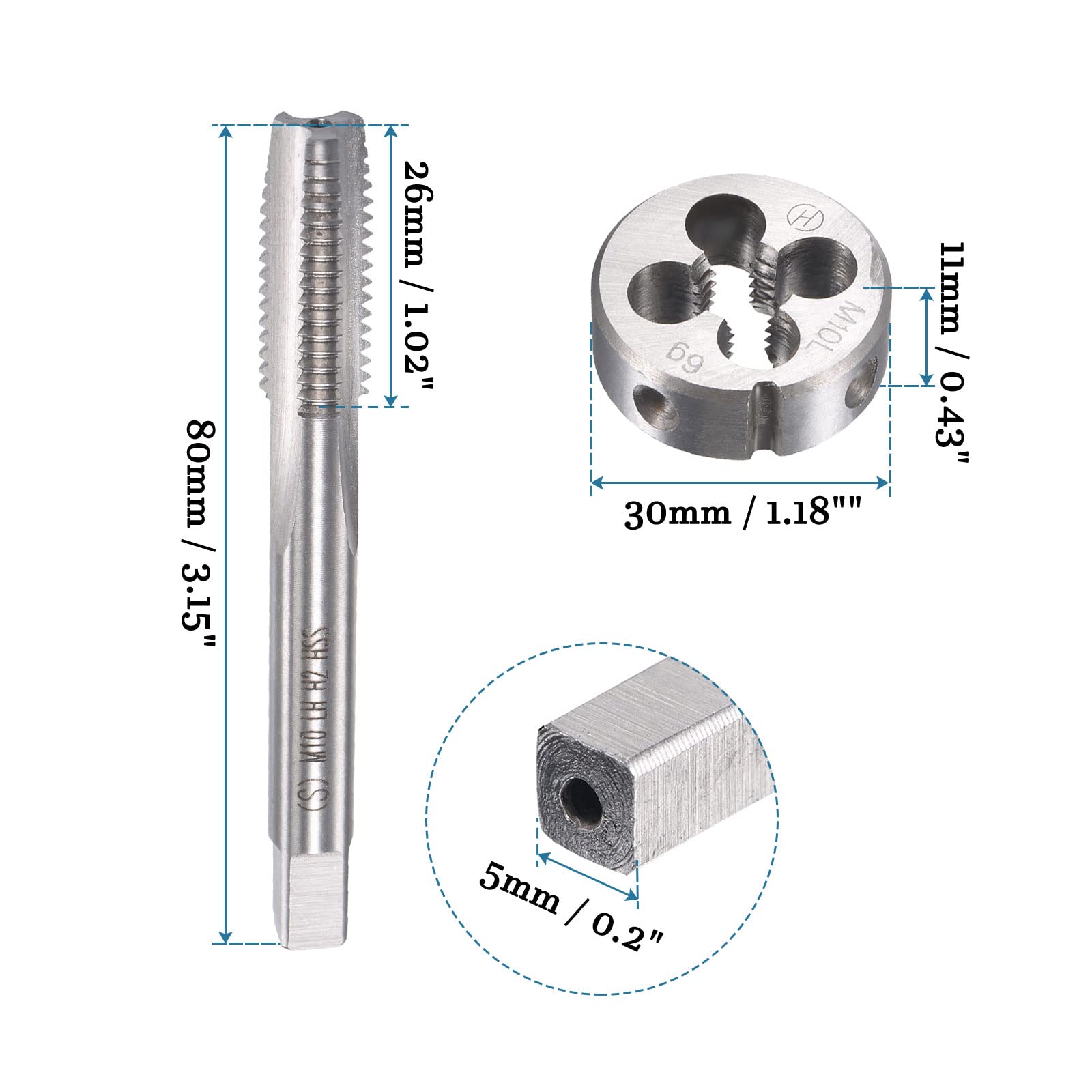Set Maschio E Matrice M10 X 1.5mm Mano Sinistra - Acciaio Ad Alta Velocità Per Filettatura - Foto 5