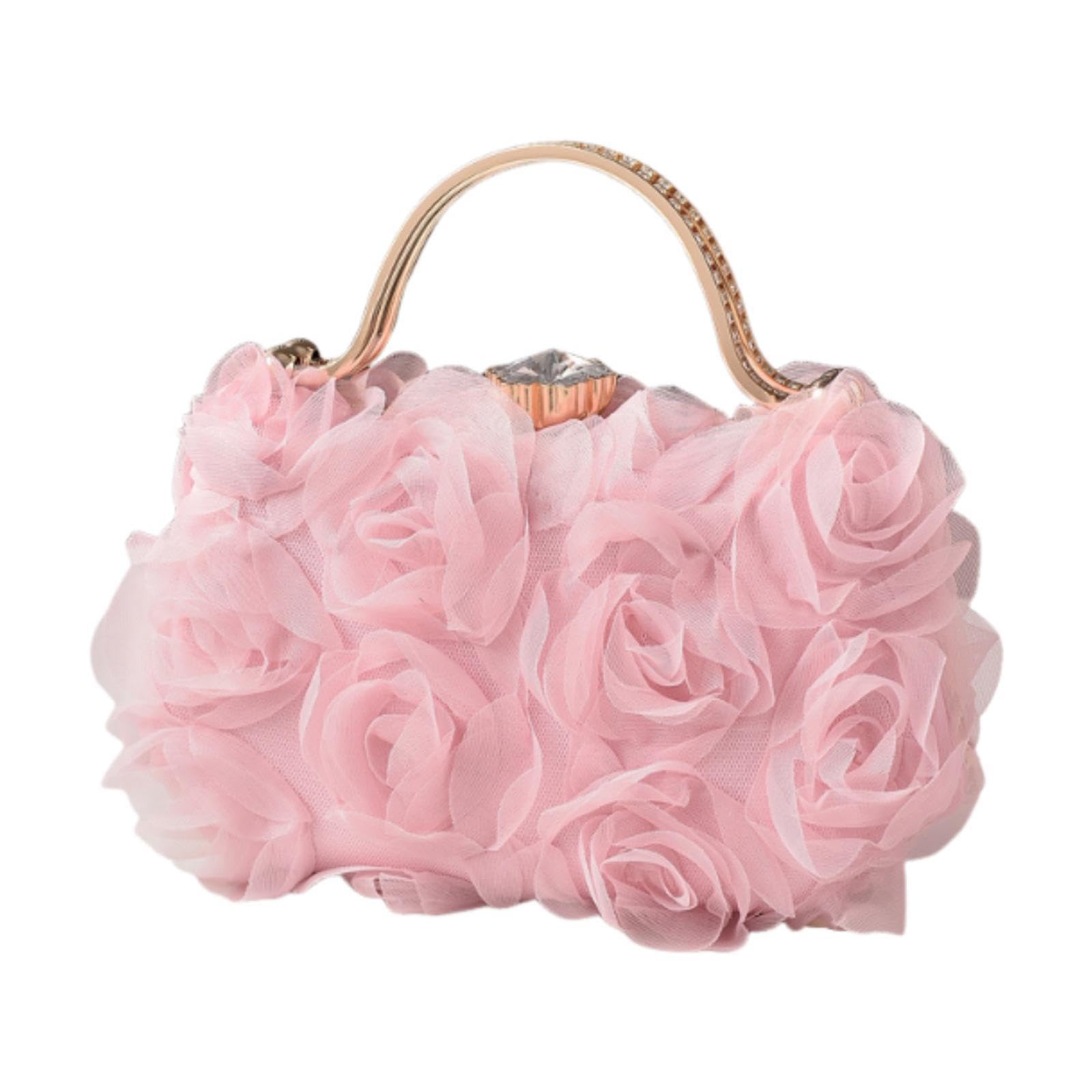 ™ Flower Handbag Portable Ladies Shoulder Bag for Cellphone Keys Lipstick Prom Pink | Womens Handbags & Bags-image-7