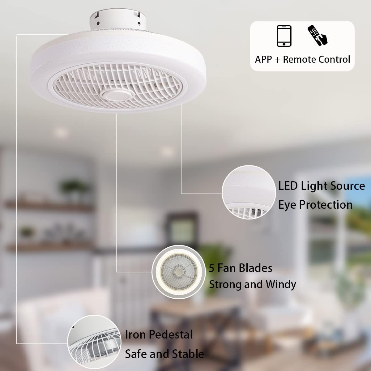 YUEGOO Ceiling Fans with Lamps,Ceiling Fan with Lighting Smart Led Dimming Silent Ceiling Fans with Lamps Dc Reversible 6 Speed Timer Winter Summer Mode Chandelier Fan for Bedroom Lounge Kitchen/B