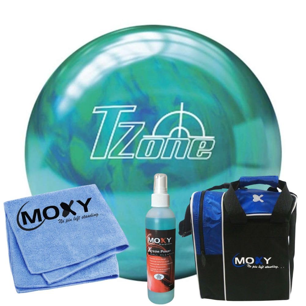 Bowlerstore Products Brunswick T-Zone Caribbean Blue Bowling Ball | Moxy Strike Royal Bowling Bag | Moxy Blue Micro Fiber Towel | Moxy Xtreme Power Cleaner Package 8lbs