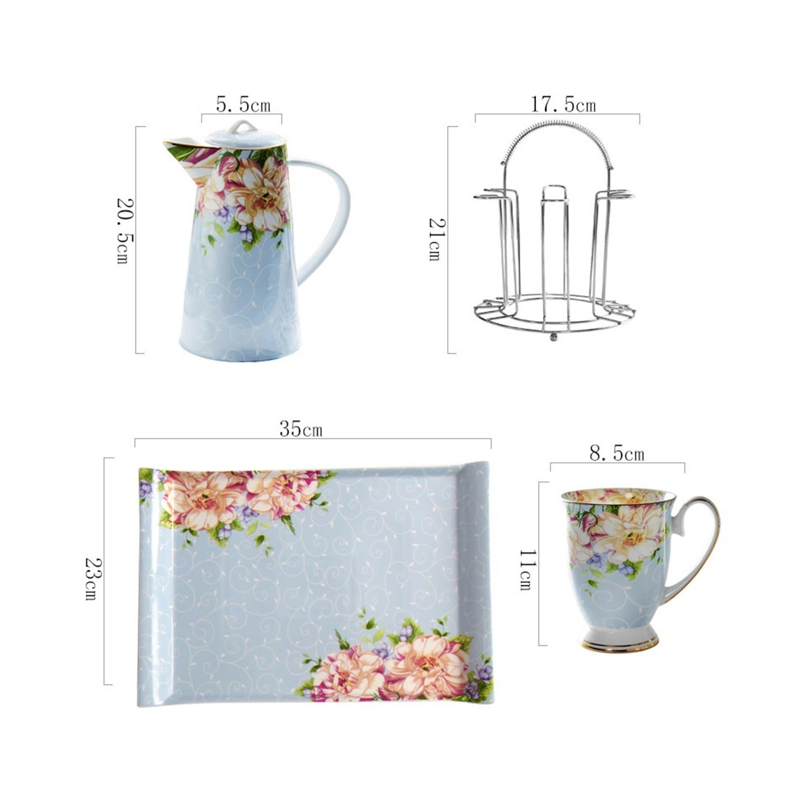 Picie Zestaw ceramicznych filiżanek na wodę do zimnego czajnika z tacą