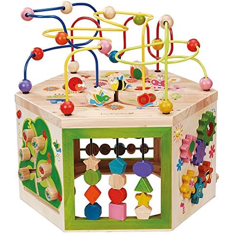 EverEarth 7 in 1 großer Motorikwürfel aus nachhaltigem Holz - Kinderspielzeug mit Motorikschleife 39 x 35,5 x 41 cm - Kinder Spiele Center mit unbedenklichen Wasserfarben - Spielwürfel EE33285 Cover