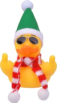 Christmas Yellow Rubber Duck Car Dashboard Decorations Duck Cars Ornaments Accessories with Christmas Hat Scarf Sunglasses Cool Prop for Funny Office Gifts