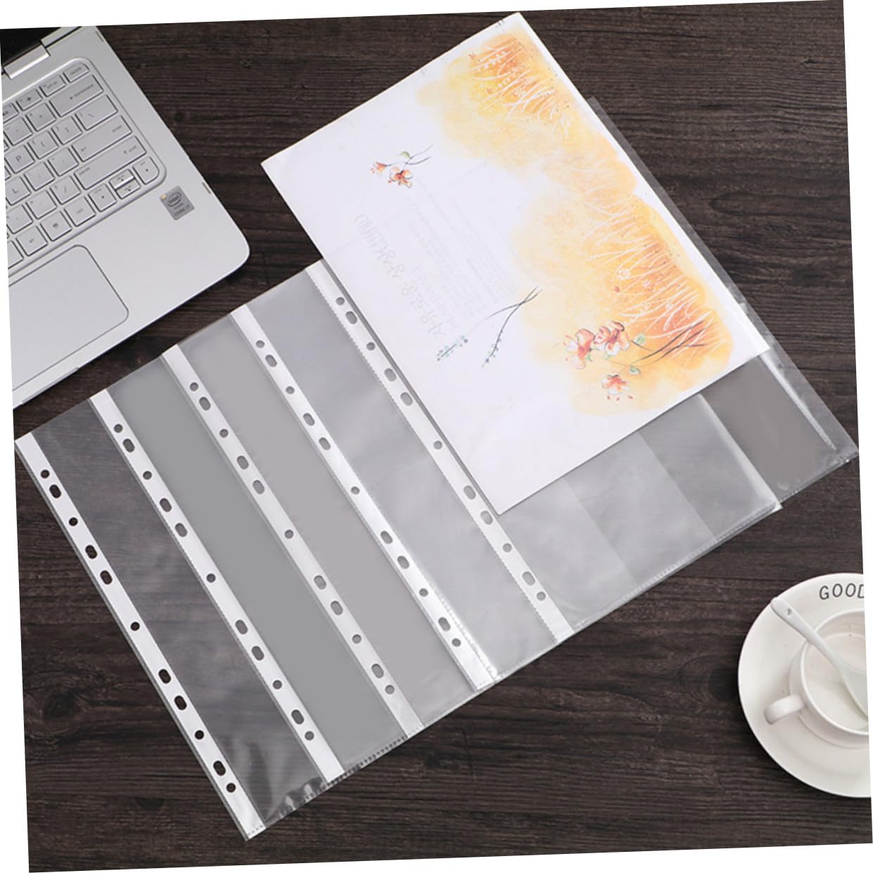 Pochettes Perforées Transparentes A4 en Pp, 11 Trous, Lot de 100, Chemise Rangement Document pour Classeur, Dossiers et Bureau