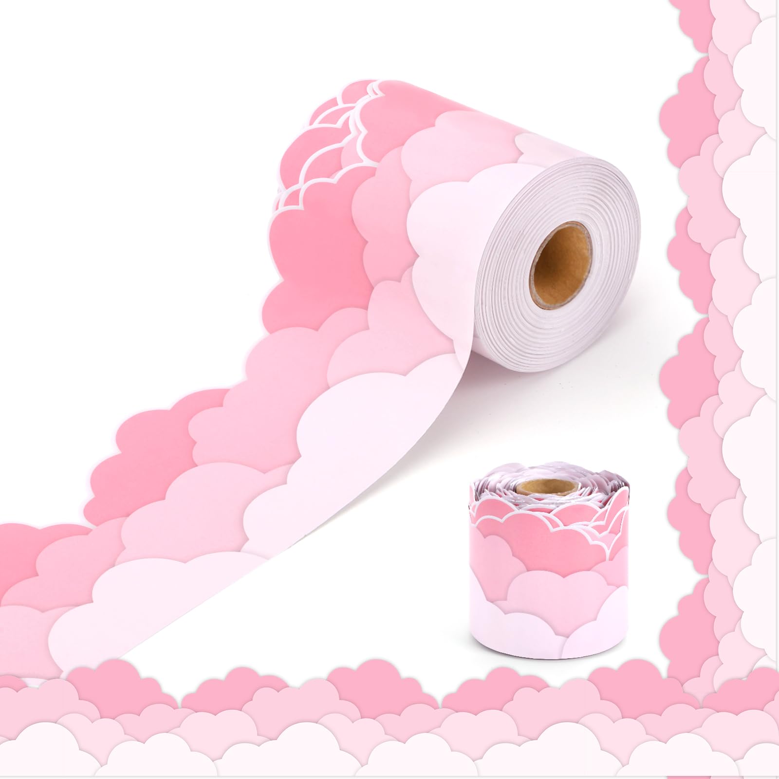 Azurestore 65ft Bulletin Board Border, Pink Clouds Bulletin Board, Sky Clouds Shape Die Cut Trim Border Decorations for School Classroom Blackboard