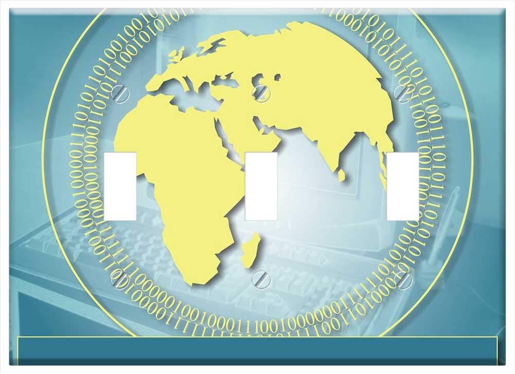Switch Plate Triple Toggle - World Globe Banner Business Logo Sphere Global 3