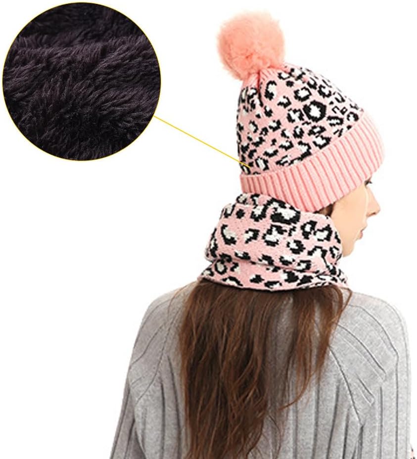 3 PCS Knitted Hat Set，Leopard Print Hat Scarf And Gloves Set For Women， Winter Hats, Scarves And Gloves