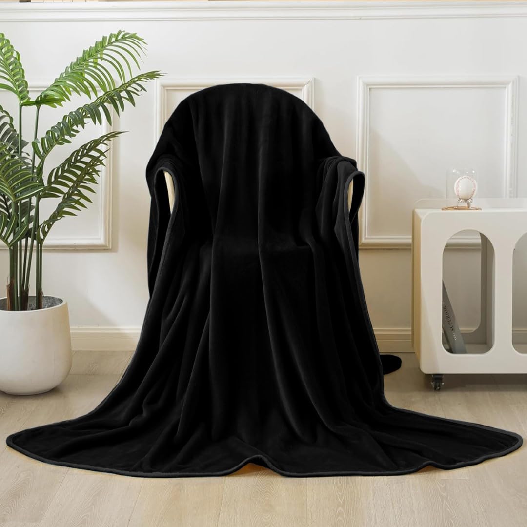 Black King Fleece Throw Blanket for Sofa 200 x 240 cm - 450 GSM Super Soft Microfiber Sofa Throw for Bed and Couch - Lightweight Shrinkage and Fade Resistant Home Decor Blanket