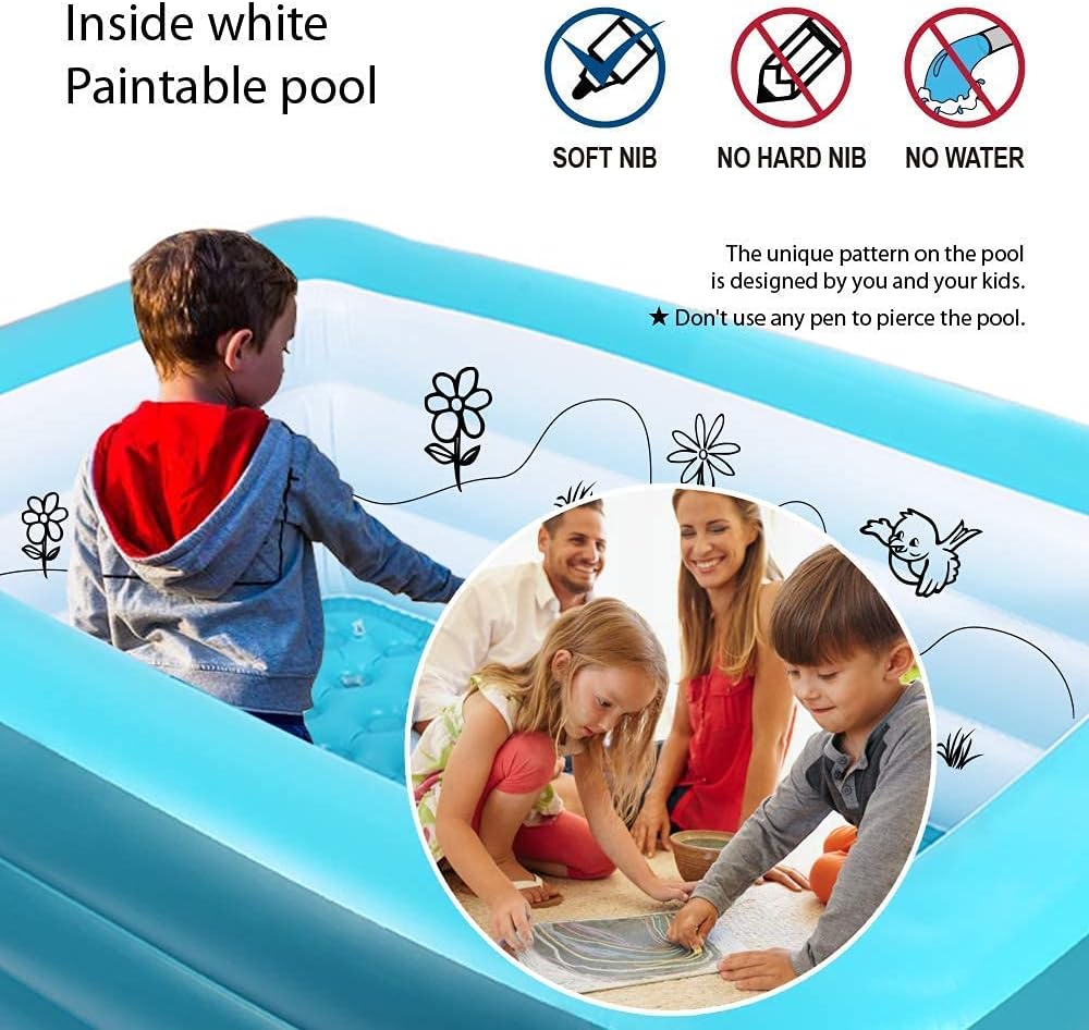 Inflatable Pools, Kiddie Pools, Inflatable Family Swim Play Center Pool with Soft Floor, 82" & 59" inches Durable Swimming Pool, Summer Water Fun for Garden or Backyard or Indoor (82Green&59Blue)