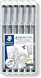 Canetas para Desenho Técnico Artístico, Staedtler, Pigment Liner, 6 Unidades