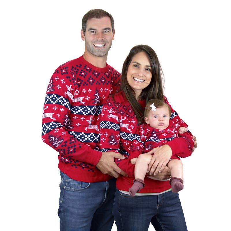 Jersey de Navidad Familia para Mujer, Hombre y Niños Rojo Estrellas Polares, Rojo Canadá y Azul Polo Norte (FR/ES, Edad, 11 años, 12 años, Rojo Canadá)