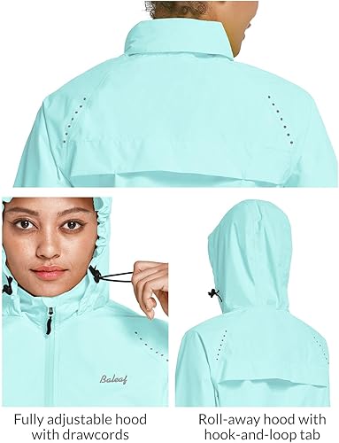 Miniatura 5 de BALEAF Chaquetas impermeables para mujer, cortavientos resistentes, para correr, ligeras, reflectantes, plegables, con capucha